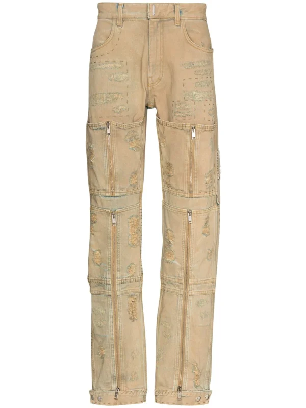 Distressed-finish straight-leg jeans