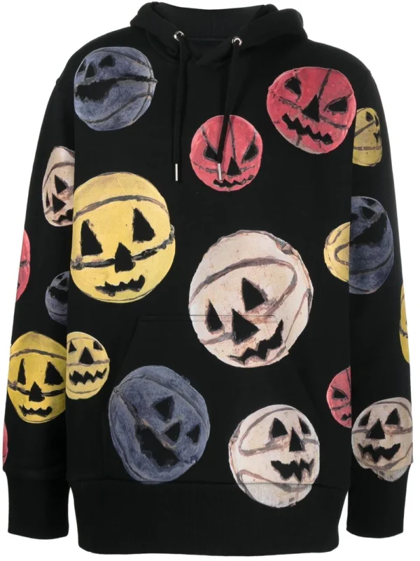 Pumpkin-print cotton hoodie