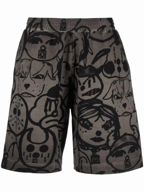 Graphic-print cotton track shorts