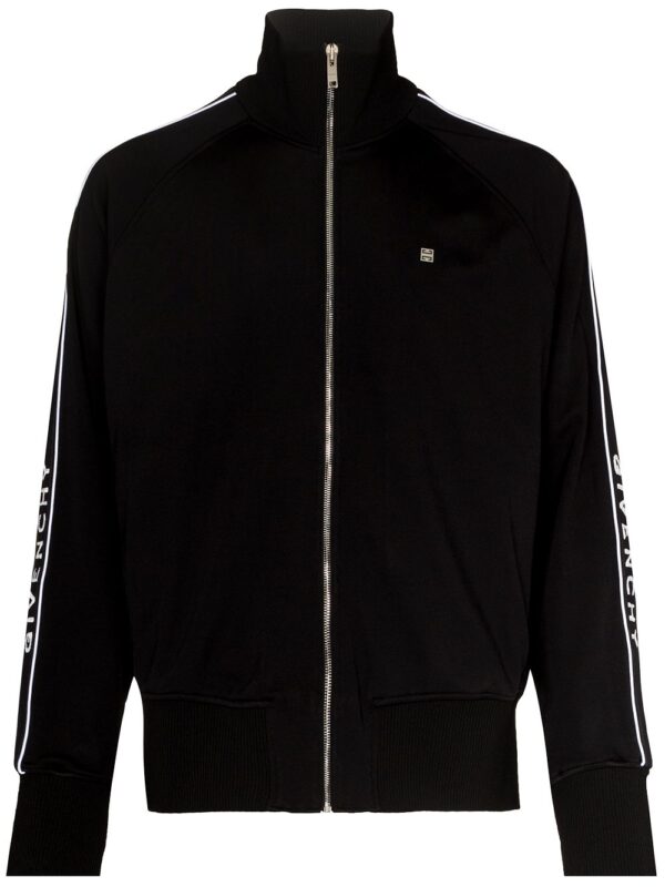 Logo-stripe zip-up sports jacket