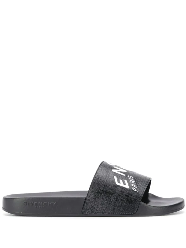 Logo print leather slides