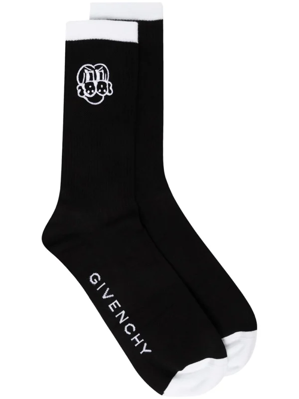 Intarsia-logo knit socks