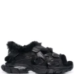 Track faux-fur touch-strap sandals