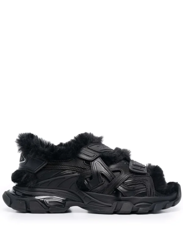 Track faux-fur touch-strap sandals