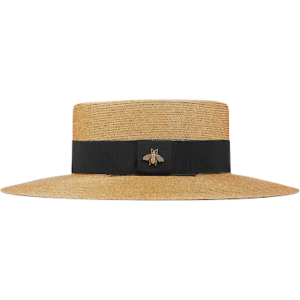 Bee-embellished boater hat
