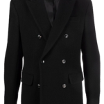 Textured Double-Breasted Suit Jacket – Black