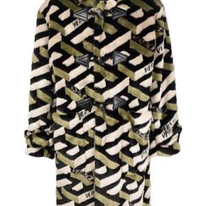 all-over logo print coat