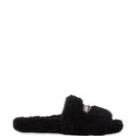 Campaign-logo faux-shearling slides