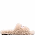 Faux-shearling embroidered logo slides